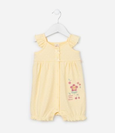 Enterito Infantil con Volado y Bordado Flor - Talle 0 a 18  meses