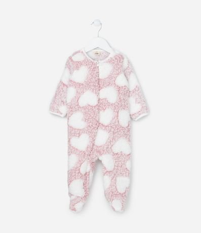 Mono Infantil en Fleece con Estampa de Corazones - Talle 0 a 24 meses