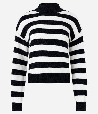 Suéter en Chenille Rayado con Cuello Alto 4