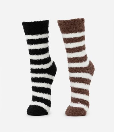 Kit 2 Medias Caña Larga en Chenilla Rayadas