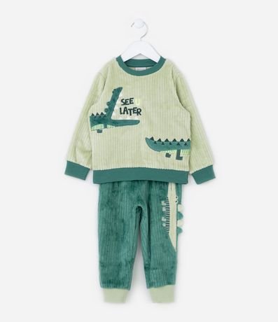 Pijama Infantil en Fleece con Bordado Interactivo de Caimán - Talle 1 a 4 años