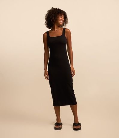 Vestido Midi en Algodón con Escote Cuadrado