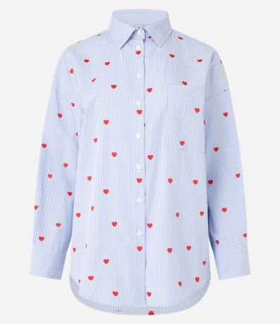 Camisa Alargada en Tricolina con Bordado con Rayas y Corazoncitos 6
