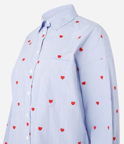 Camisa Alargada en Tricolina con Bordado con Rayas y Corazoncitos 7