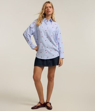 Camisa Alargada en Tricolina con Bordado con Rayas y Corazoncitos 2