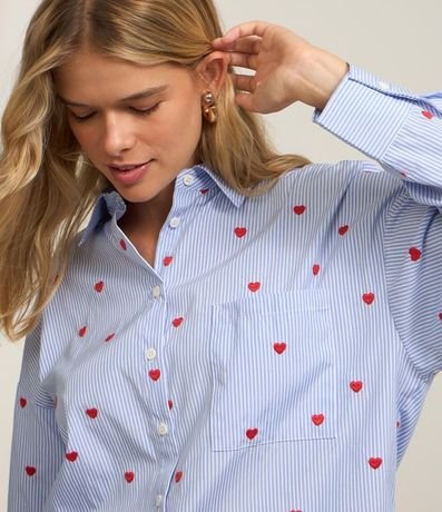 Camisa Alargada en Tricolina con Bordado con Rayas y Corazoncitos 3