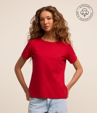 Blusa Alargada Básica en Algodón con Cuello Redondo y Manga Corta