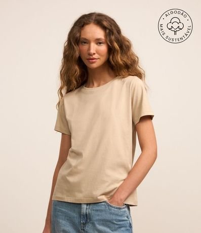 Blusa Alargada Básica en Algodón con Cuello Redondo y Manga Corta