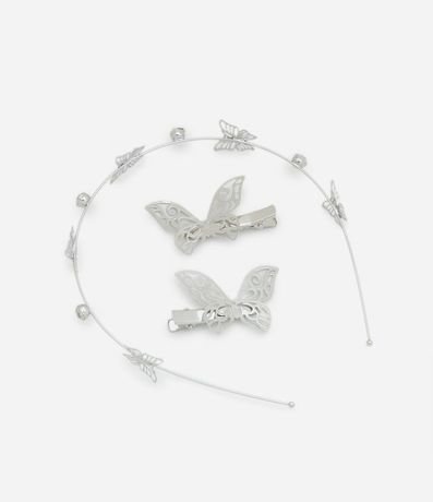 Kit con Vincha y Pinzas en Metal con Formato de Mariposas