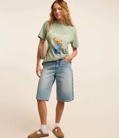 Remera Alargada en Algodón con Estampa de Osito 2