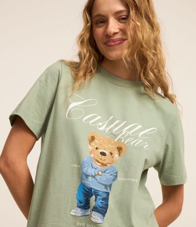 Remera Alargada en Algodón con Estampa de Osito 3