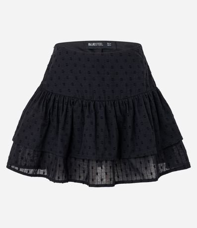 Short Pollera en Viscosa con Volados Duplos y Textura