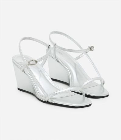 Sandalia Anabela en PU con Tiras Asimétricas Puntera Cuadrada 2