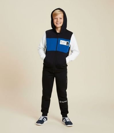 Saco Infantil con Bloques de Color y Estampa Playstation - Talle 5 a 14 años