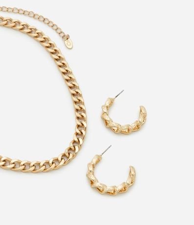Conjunto de Collar y Caravana Aro en Metal con Eslabones Cadenitas