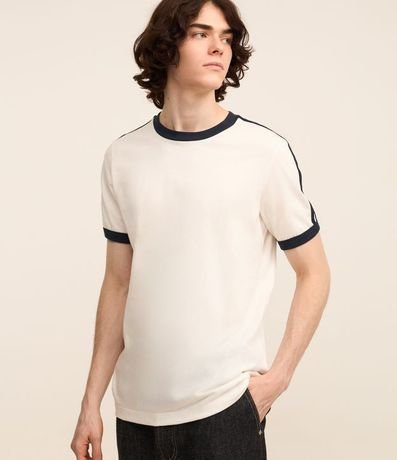 Remera Regular en Algodón con Rayas en los Hombros