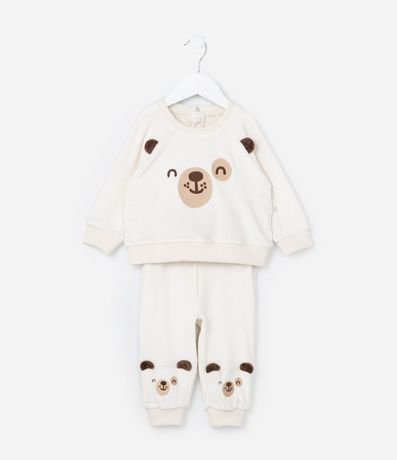Conjunto Infantil en Plush con Bordado Osito - Talle 0 a 18 meses