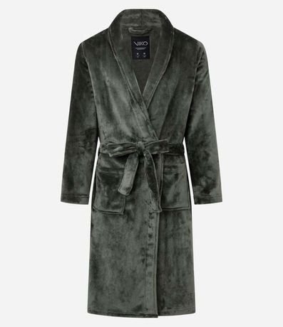 Bata de Baño en Fleece sin Estampa con Amarre 4