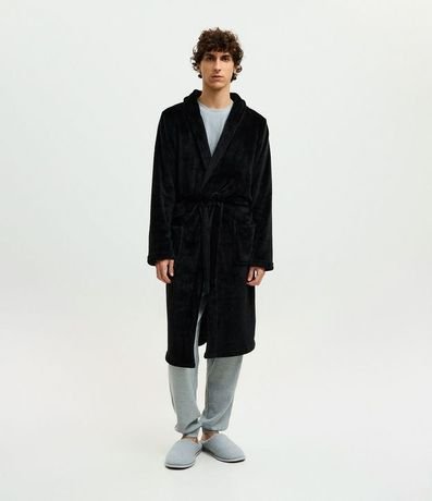 Bata de Baño en Fleece sin Estampa con Amarre