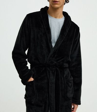 Bata de Baño en Fleece sin Estampa con Amarre 3