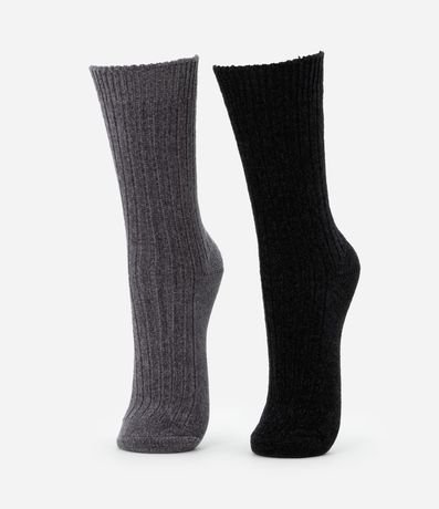 Kit 02 Medias Caña Larga en Chenille Negro/Gris