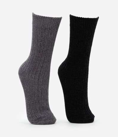 Kit 02 Medias Caña Larga en Chenille Negro/Gris 2