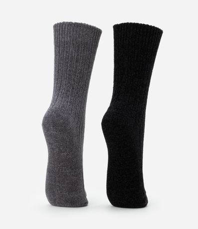 Kit 02 Medias Caña Larga en Chenille Negro/Gris 3