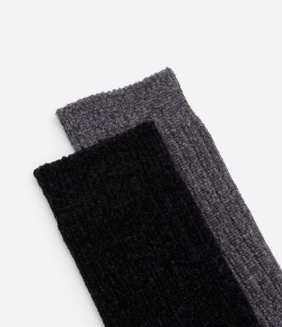 Kit 02 Medias Caña Larga en Chenille Negro/Gris 4