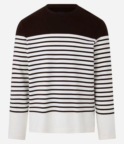 Remera en Algodón con Estampado Rayado y Bloques de Color 6