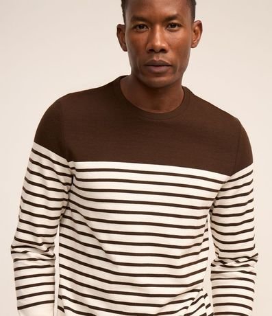 Remera en Algodón con Estampado Rayado y Bloques de Color 5