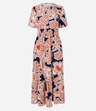 Vestido Evasê Largo Midi en Tricolina con Follajes Estampadas 5