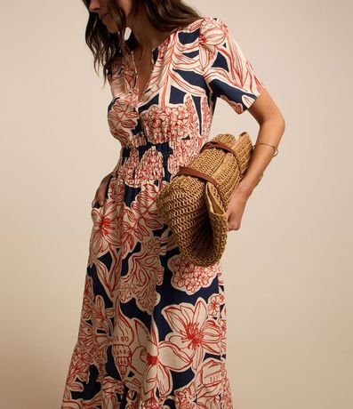 Vestido Evasê Largo Midi en Tricolina con Follajes Estampadas 3