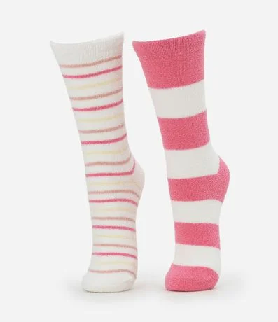 Kit 02 Medias Caña Larga en Chenille con Estampa de Rayas