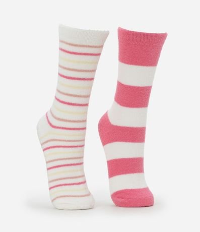 Kit 02 Medias Caña Larga en Chenille con Estampa de Rayas 2
