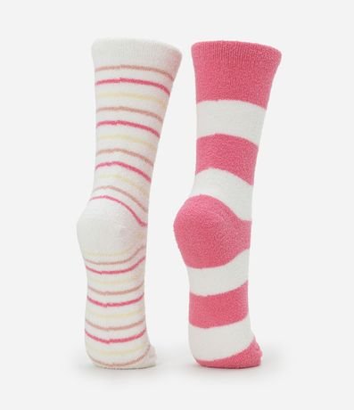 Kit 02 Medias Caña Larga en Chenille con Estampa de Rayas 3