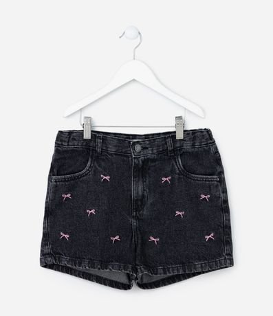 Short Infantil en Jeans con Bordado de Moñas - Talle 5 a 14 años