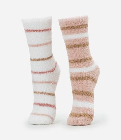 Kit 02 Medias Caña Larga en Chenille Rayadas