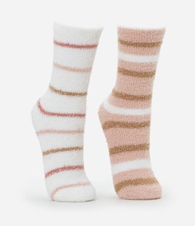 Kit 02 Medias Caña Larga en Chenille Rayadas 2