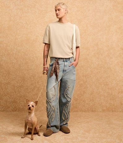 Pantalón Baggy en Jeans con Bordado Tribal 5