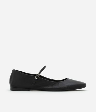 Zapatilla de Cuero con Puntera Cuadrada y Detalle en Hebilla