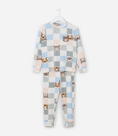 Pijama Infantil Tricosado con Estampa Animalitos y de Cuadros - Talle 2 a 6 años