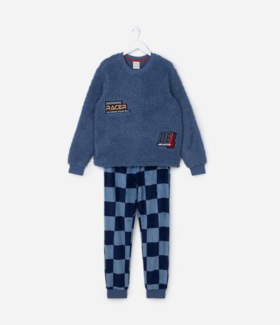Pijama Infantil en Fleece con Bordado Racer - Talle 5 a 14 años