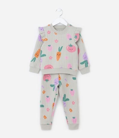 Conjunto Infantil en Capitoneada con Estampa Legumes - Talle 1 a 5 años