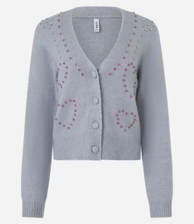 Cardigan Corto en Punto con Pedritas Bordadas 4