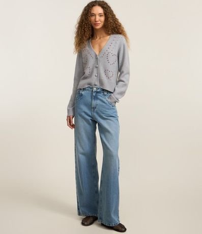 Cardigan Corto en Punto con Pedritas Bordadas 2