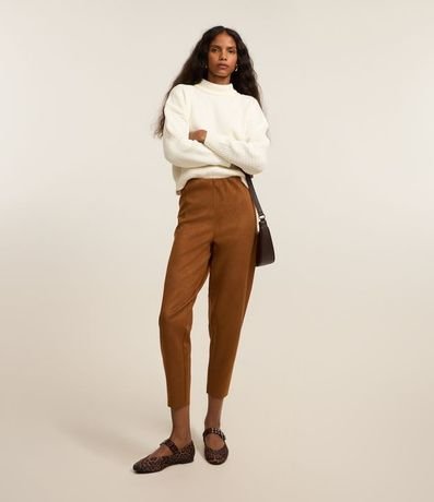 Pantalón Legging en Suedine y Cremallera Lateral
