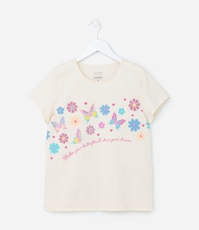 Remera Infantil con Estampa Flores y Mariposas - Talle 5 a 14 años