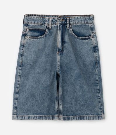 Bermuda Baggy Jeans con Pespunte Contrastante