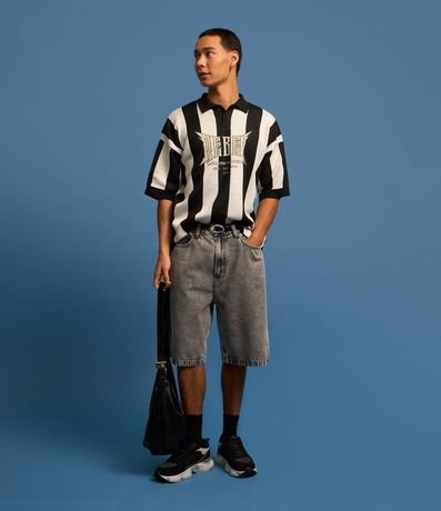 Bermuda Baggy Jeans con Pespunte Contrastante 4