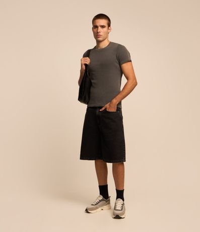 Bermuda Baggy Jeans con Pespunte Contrastante 4